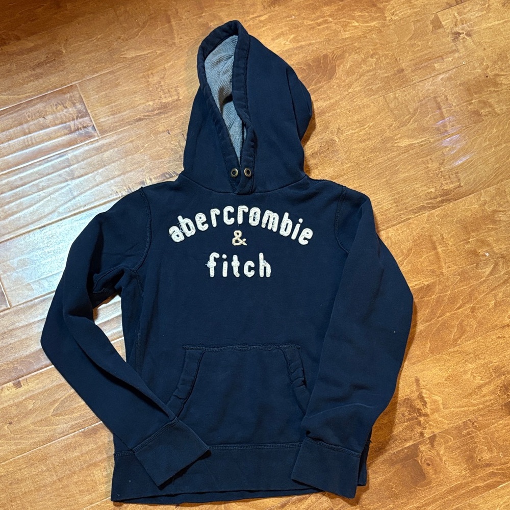 Abercrombie & Fitch Navy Pullover Hoodie with White Logo
